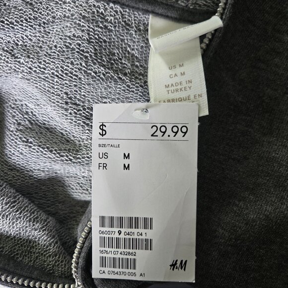NWT H&M Grey Terry Fleece Full ZIp Hoodie M - Picture 3 of 4